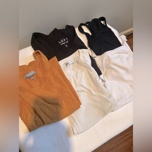 Lot of 5 xs/small tank tops in white, black, golden yellow